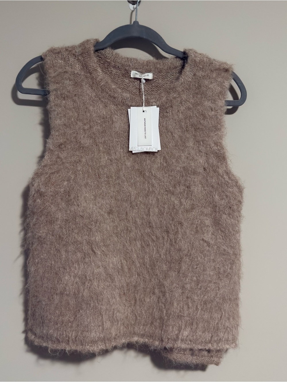 NWT Soft Cozy Taupe Fuzzy Knit Sleeveless Sweater Vest